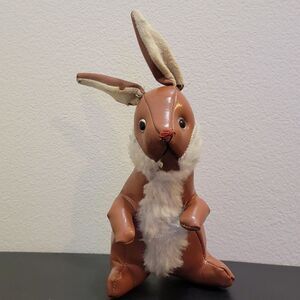 Vintage Brown Vinyl 10" Rabbit‎ Faux Fur Japan 1950s Stuffed Plush Toy